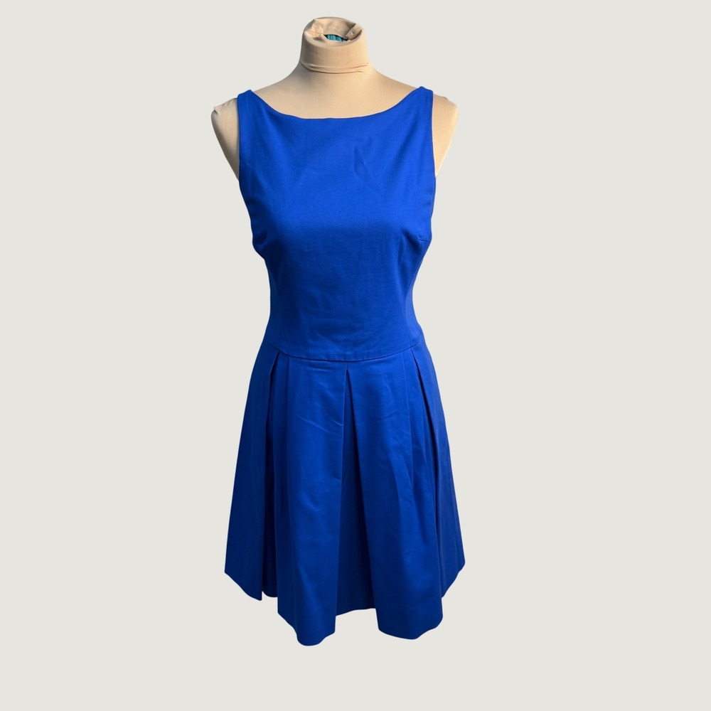 Polo Ralph Lauren‎ Royal Blue Pleated Fit & Flare Cocktail Dress Wedding Guest 8